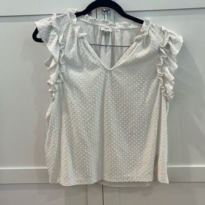 J. Crew Women’s Sleeveless Swiss Dot Blouse, White with Ruffle details, XL